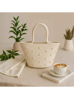 TEXTILE AND BEYOND - Textured Crochet Handbag - Beige