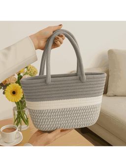 TEXTILE AND BEYOND - Grey and White Rope Crochet Bucket Bag