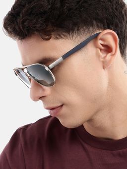 Carlton London - Unisex Premium Silver & Black Toned Green Uv With Polarised Lens Aviator Sunglasses