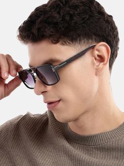 Carlton London - Unisex Premium Metallic & Black Toned Grey Uv With Polarized Lens Square Sunglasses