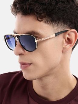 Carlton London - Unisex Premium Rose Gold & Black Toned Blue Uv With Polarised Lens Aviator Sunglasses