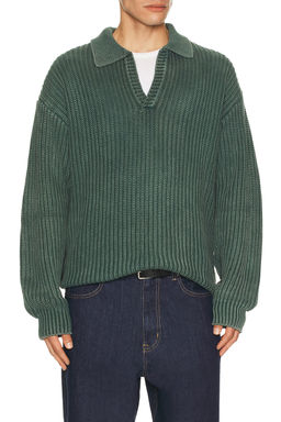 Bound - Open Collar Acid Wash Knit Sweater