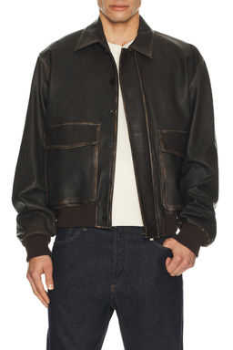 Le17Septembre - Distressed Leather Bomber Jacket