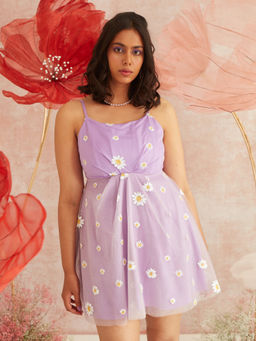 Lea Clothing - Lila Lavender Daisy Corset Mini Dress