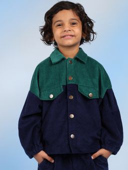 The Tribe Kids - Double Collar Green and Blue Casual Boys Jacket