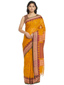 Fabindia - Mustard Printed Cotton Saree