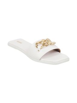 Mochi - Womens White Flat Mules Mochi Embellished White Flats