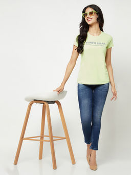 CRIMSOUNE CLUB - Womens Green Typographic Print T-Shirt