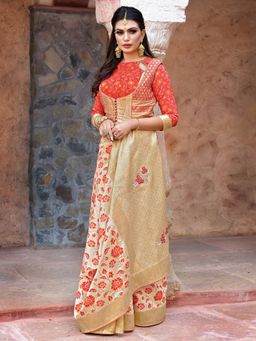 Odette - Off-White Jacquard Silk Designer Saree with Unstitched Blouse