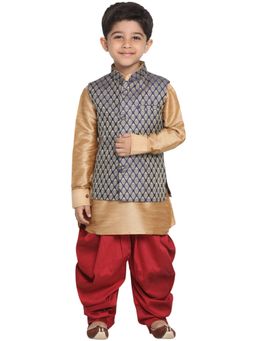 Vastramay - Jbn Creation Rose Gold & Navy Silk Jacket With Kurta & Dhoti (Set of 3)