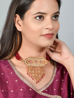 Silvermerc Designs - Gold Plated Ethnic Meenakari Layered Choker Necklace