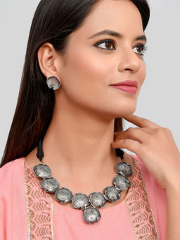 Silvermerc Designs - Oxidised Silver Plated Amoeba Thread Jewellery Set