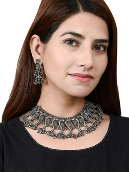 Silvermerc Designs - Oxidised Silver Antique Peacock Necklace Set