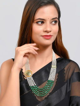 Silvermerc Designs - Side Kundan Brooch 5 Layered Necklace