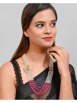Silvermerc Designs - Side Kundan Brooch 5 Layered Necklace