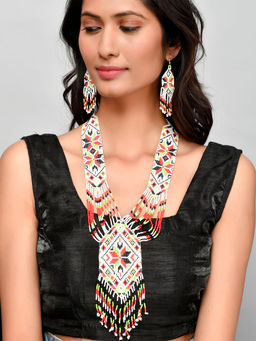 Silvermerc Designs - Silver Plated Multi Colored Hand Woven Layered Taselled Boho Jewellery Set