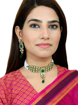 Silvermerc Designs - Kundan Meenakari Pearl Jewellery Set