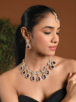 I Jewels - Gold Plated Traditional Kundan Stone Choker Necklace Jewellery Set