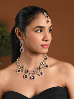 I Jewels - Gold Plated Traditional Kundan & Stone Choker Necklace Jewellery Set