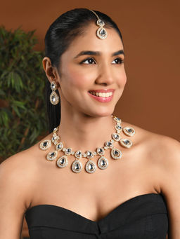 I Jewels - Gold Plated Traditional Kundan & Stone Choker Necklace Jewellery With Earrings Set