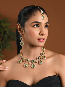 I Jewels - Gold Plated Traditional Kundan & Stone Choker Necklace Jewellery Set