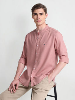 Arrow Sports - Mandarin Collar Solid Pink Casual Shirt