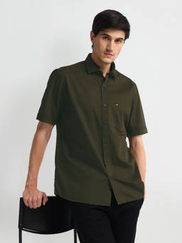 Arrow Sports - Solid Cotton Olive Casual Shirt
