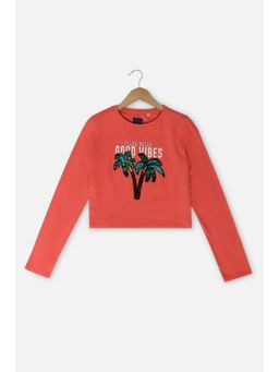 Allen Solly Junior - Girls Orange Sequined Casual T-Shirt