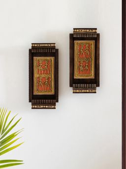 ExclusiveLane - Tribal Dhokra Art Wall Decor Hanging In Mango Wood Multicolor Set Of 2