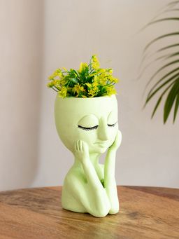 ExclusiveLane - Meditative Fairy Handmade Terracotta Table Planter Flower Pot Green