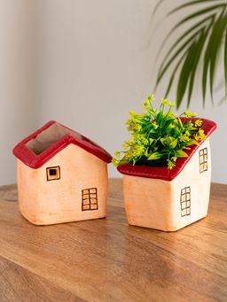 ExclusiveLane - Homely Cottages Terracotta Table Planters Flower Pots Peach Set Of 2