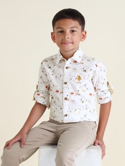 U.S. POLO ASSN. - Printed Beige Full Sleeves Collar Neck Shirt