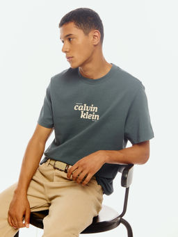 Calvin Klein - Men Teal Cotton Relaxed Fit T-Shirt