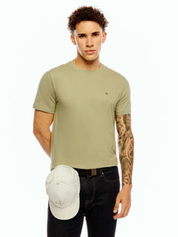 Calvin Klein - Men Green Cotton Slim Fit T-Shirt