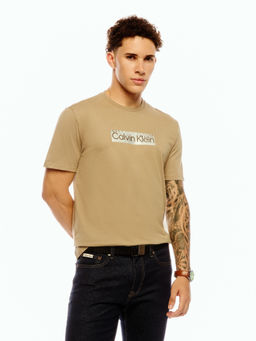 Calvin Klein - Men Beige Cotton Regular Fit T-Shirt