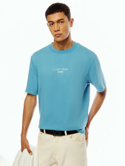 Calvin Klein - Men Blue Cotton Relaxed Fit T-Shirt