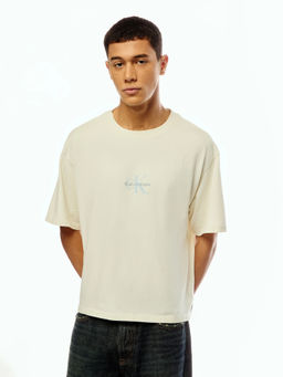 Calvin Klein - Men Off White Cotton Relaxed Fit T-Shirt