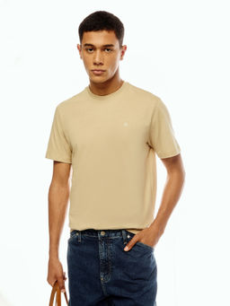 Calvin Klein - Men Beige Cotton Regular Fit T-Shirt