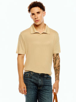 Calvin Klein - Men Beige Linen Relaxed Fit Polo T-Shirt