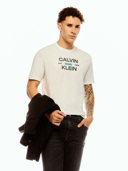 Calvin Klein - Men White Cotton Regular Fit T-Shirt