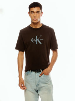 Calvin Klein - Men Brown Cotton Relaxed Fit T-Shirt