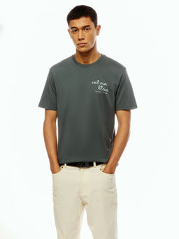 Calvin Klein - Men Grey Cotton Regular Fit T-Shirt