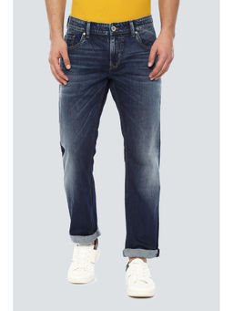 Louis Philippe - Men Navy Blue Cotton Blend Straight Jeans
