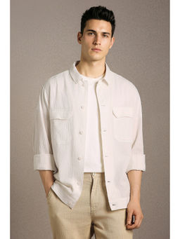 Louis Philippe - Men Off White Cotton Blend Regular Fit Jacket