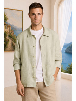 Louis Philippe - Men Green Linen Regular Fit Jacket