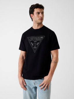 Guess - Men Black Pure Cotton Regular Fit T-Shirt