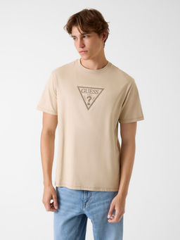 Guess - Men Beige Pure Cotton Regular Fit T-Shirt