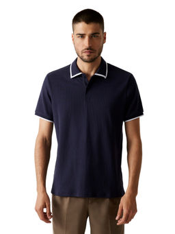 Guess - Men Blue Pure Cotton Regular Fit Polo T-Shirt