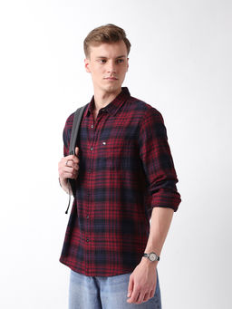 The Bear House - Men Red Cotton Regular Fit Shirt