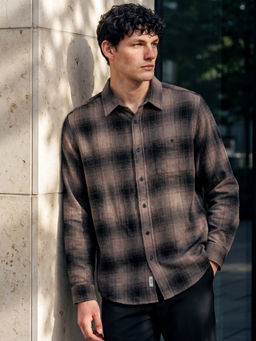 The Bear House - Men Brown Cotton Regular Fit Shirt
